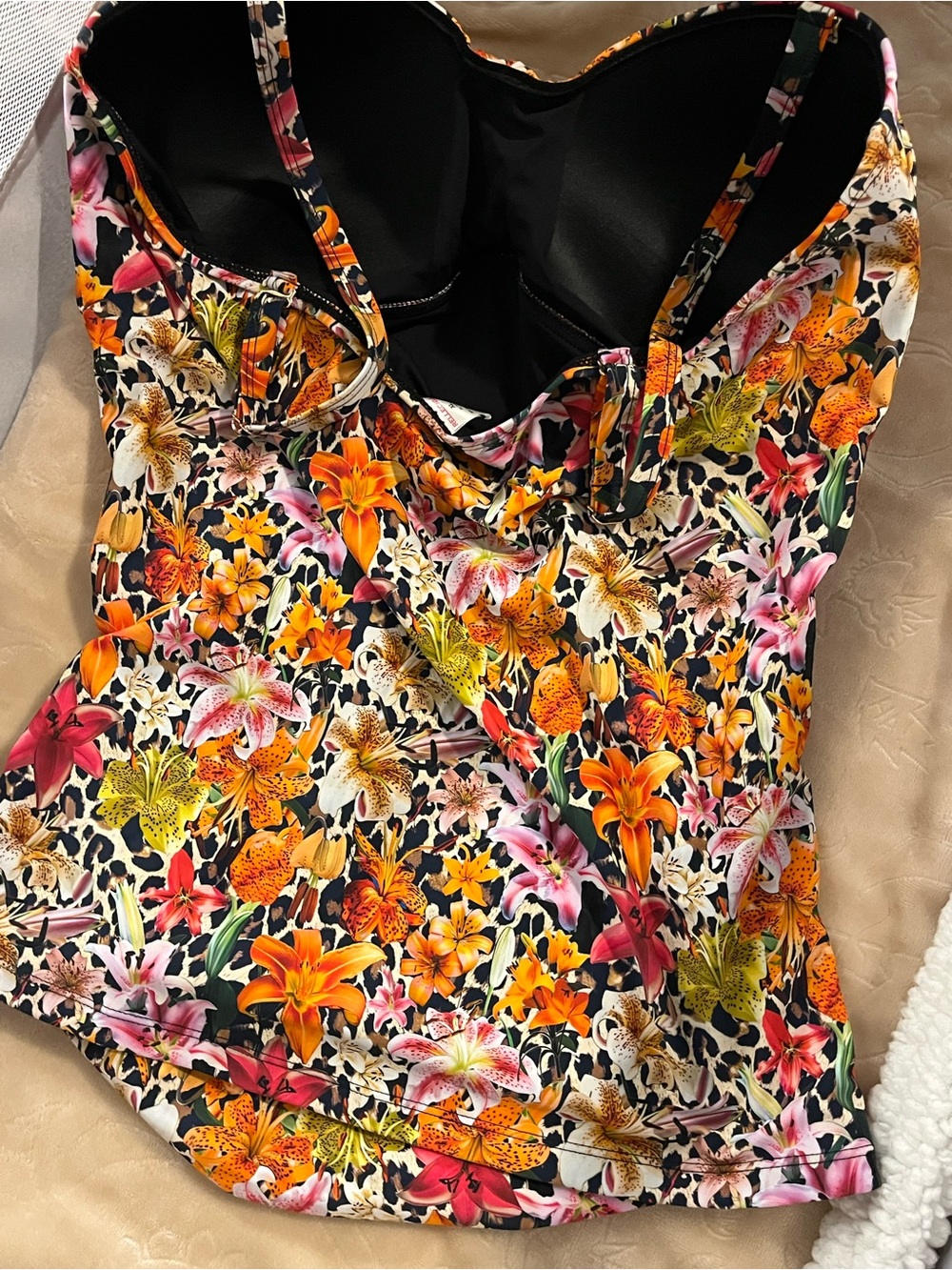 RELLECIGA Black Floral Sweetheart Camisole with Orange, Pink & Yellow Blooms